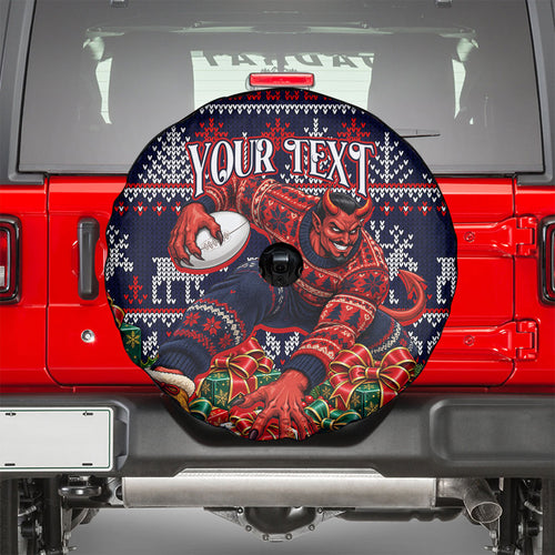Personalized Melbourne Football Christmas Spare Tire Cover Australian Football Mascot - Ugly Xmas Pattern Festive