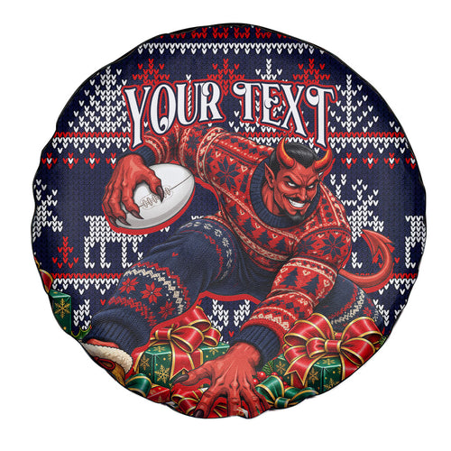 Personalized Melbourne Football Christmas Spare Tire Cover Australian Football Mascot - Ugly Xmas Pattern Festive