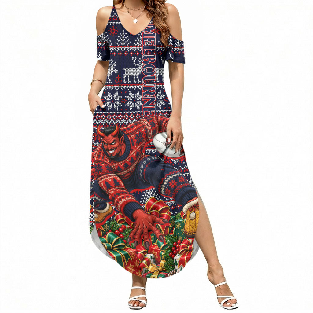 Personalized Melbourne Football Christmas Summer Maxi Dress Australian Football Mascot - Ugly Xmas Pattern Festive