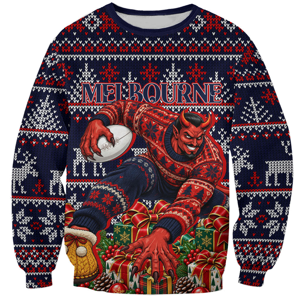 Personalized Melbourne Football Christmas Sweatshirt Australian Football Mascot - Ugly Xmas Pattern Festive