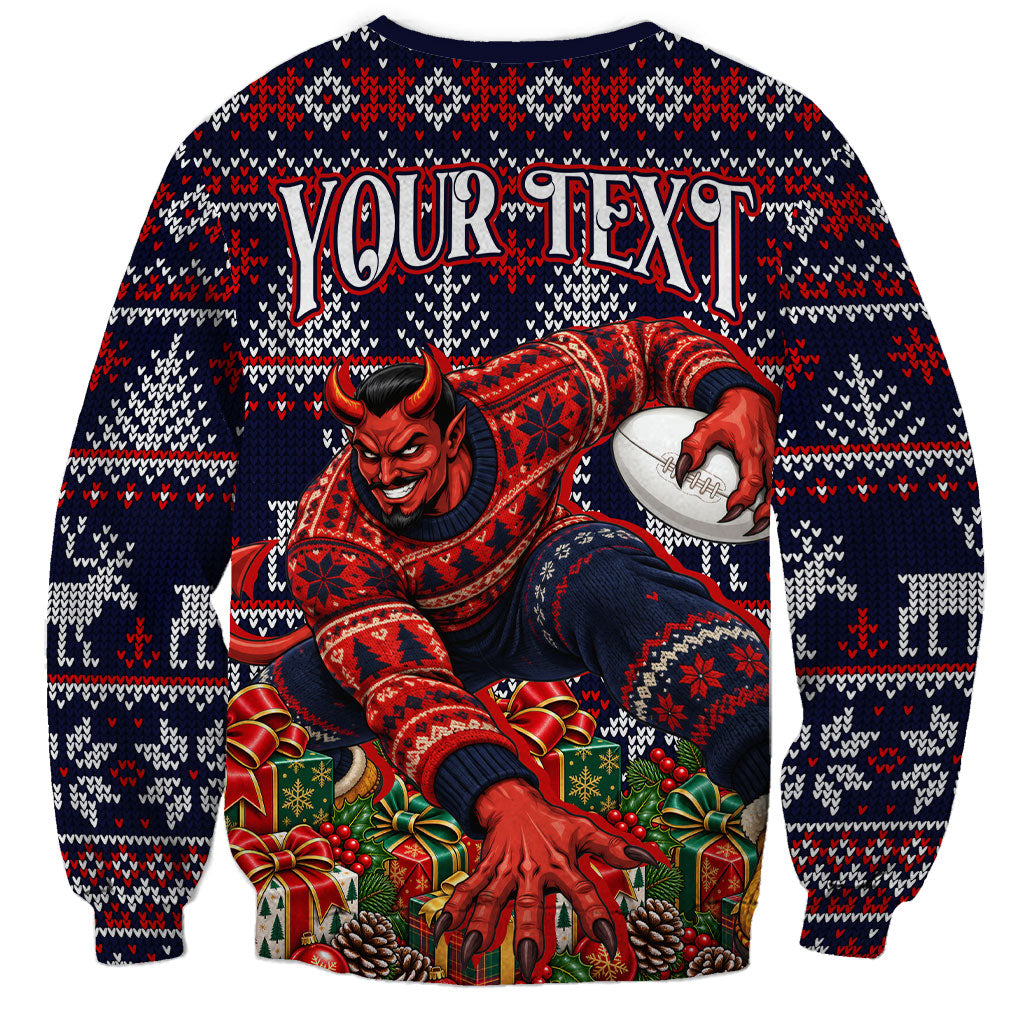 Personalized Melbourne Football Christmas Sweatshirt Australian Football Mascot - Ugly Xmas Pattern Festive