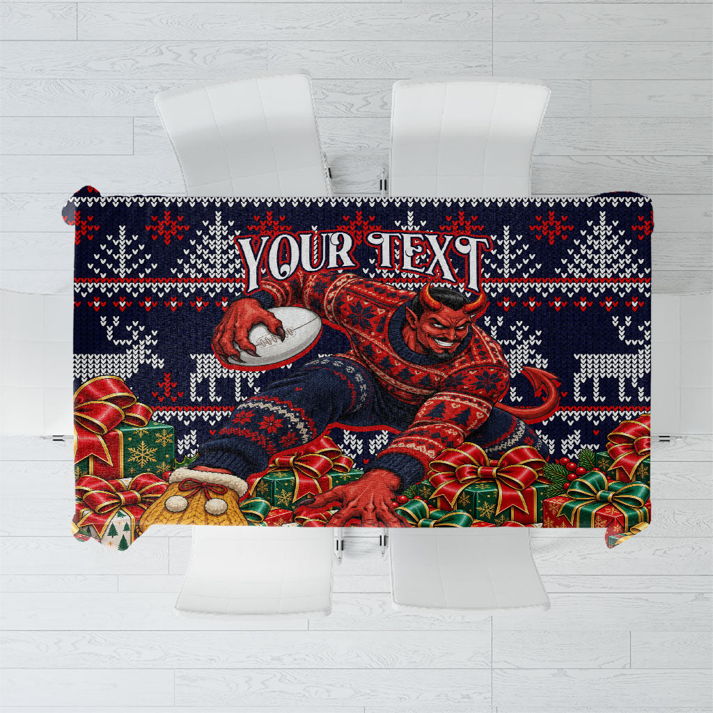 Personalized Melbourne Football Christmas Tablecloth Australian Football Mascot - Ugly Xmas Pattern Festive