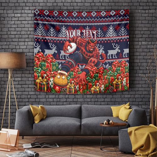 Personalized Melbourne Football Christmas Tapestry Australian Football Mascot - Ugly Xmas Pattern Festive