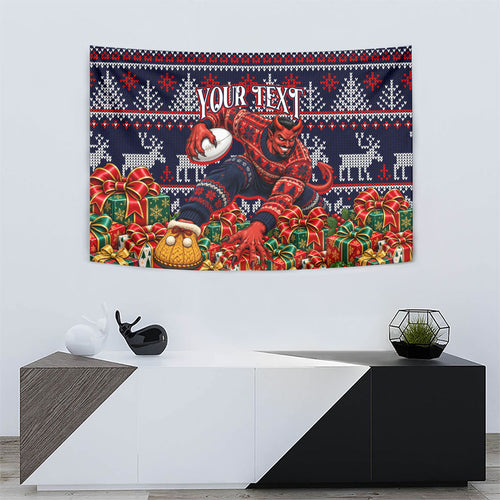 Personalized Melbourne Football Christmas Tapestry Australian Football Mascot - Ugly Xmas Pattern Festive