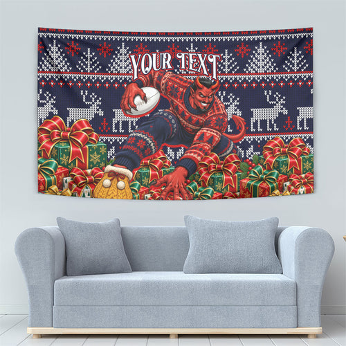 Personalized Melbourne Football Christmas Tapestry Australian Football Mascot - Ugly Xmas Pattern Festive