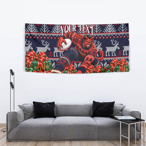 Personalized Melbourne Football Christmas Tapestry Australian Football Mascot - Ugly Xmas Pattern Festive