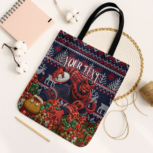 Personalized Melbourne Football Christmas Tote Bag Australian Football Mascot - Ugly Xmas Pattern Festive