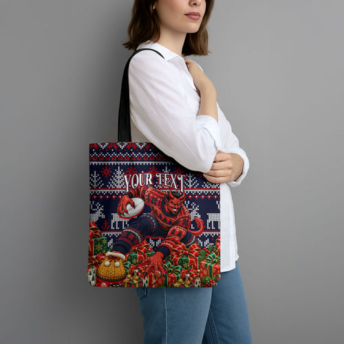 Personalized Melbourne Football Christmas Tote Bag Australian Football Mascot - Ugly Xmas Pattern Festive