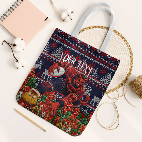 Personalized Melbourne Football Christmas Tote Bag Australian Football Mascot - Ugly Xmas Pattern Festive