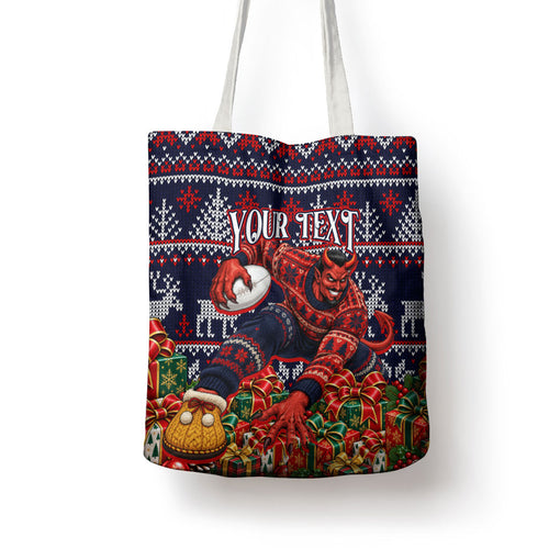 Personalized Melbourne Football Christmas Tote Bag Australian Football Mascot - Ugly Xmas Pattern Festive