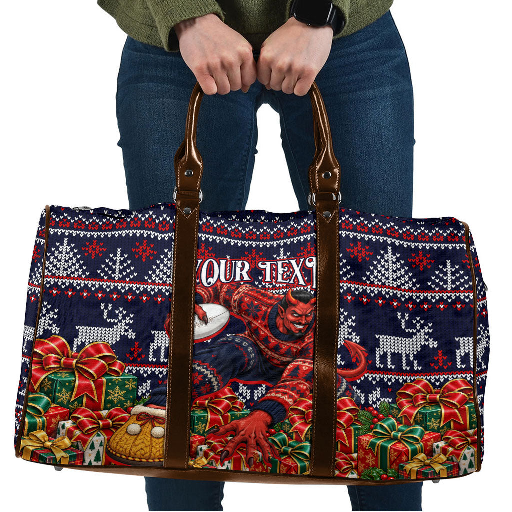 Personalized Melbourne Football Christmas Travel Bag Australian Football Mascot - Ugly Xmas Pattern Festive