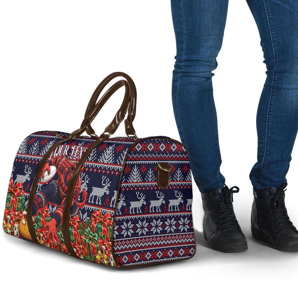 Personalized Melbourne Football Christmas Travel Bag Australian Football Mascot - Ugly Xmas Pattern Festive