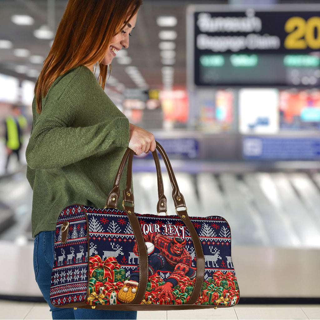 Personalized Melbourne Football Christmas Travel Bag Australian Football Mascot - Ugly Xmas Pattern Festive