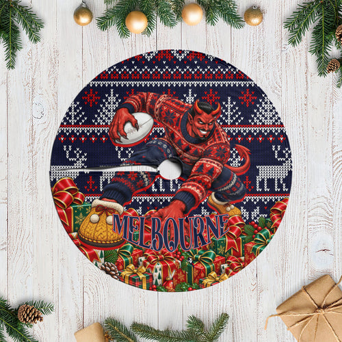 Melbourne Football Christmas Tree Skirt Australian Football Mascot - Ugly Xmas Pattern Festive