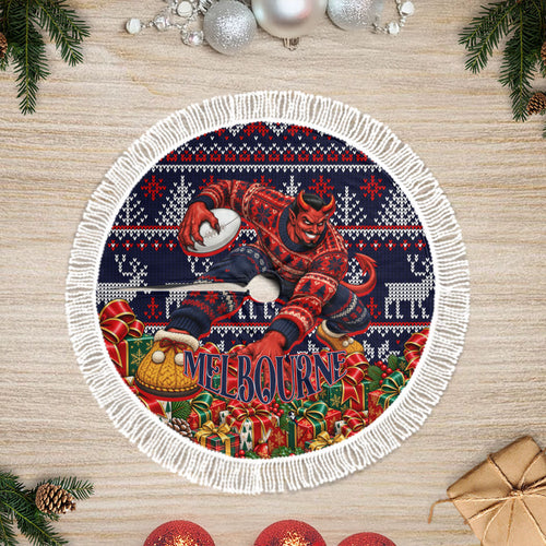 Melbourne Football Christmas Tree Skirt Australian Football Mascot - Ugly Xmas Pattern Festive