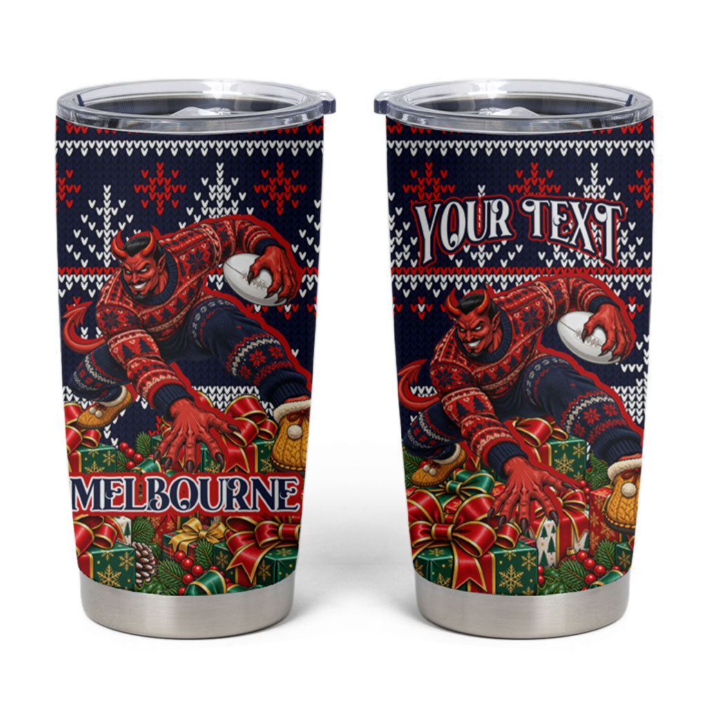 Personalized Melbourne Football Christmas Tumbler Cup Australian Football Mascot - Ugly Xmas Pattern Festive