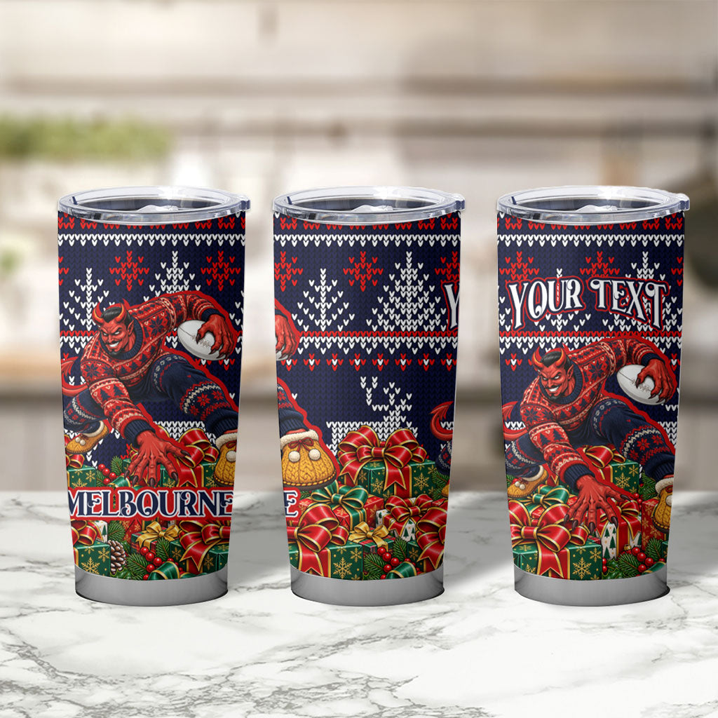 Personalized Melbourne Football Christmas Tumbler Cup Australian Football Mascot - Ugly Xmas Pattern Festive
