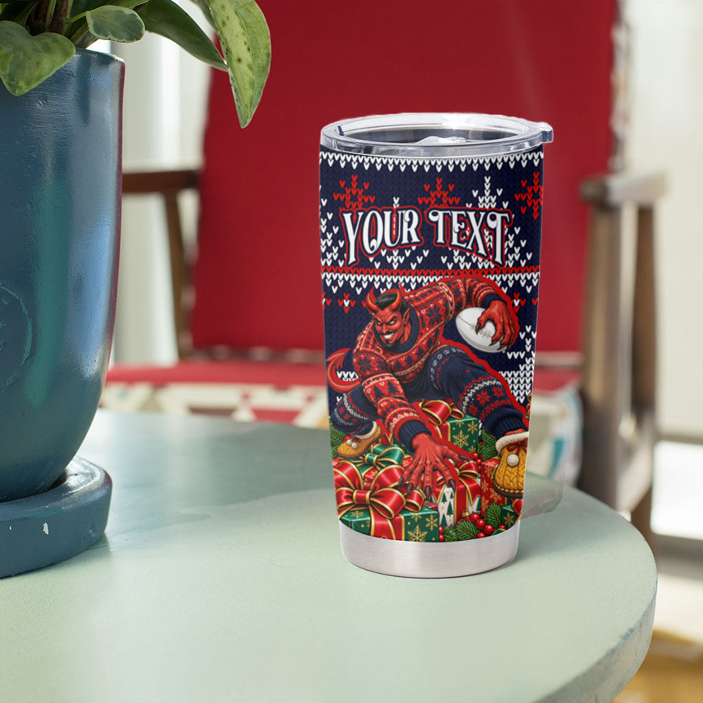 Personalized Melbourne Football Christmas Tumbler Cup Australian Football Mascot - Ugly Xmas Pattern Festive