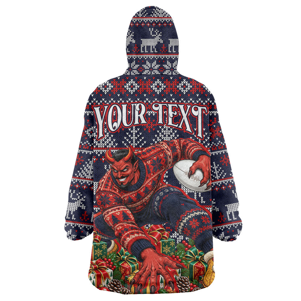 Personalized Melbourne Football Christmas Wearable Blanket Hoodie Australian Football Mascot - Ugly Xmas Pattern Festive