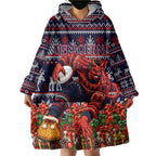 Personalized Melbourne Football Christmas Wearable Blanket Hoodie Australian Football Mascot - Ugly Xmas Pattern Festive