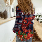 Personalized Melbourne Football Christmas Women Casual Shirt Australian Football Mascot - Ugly Xmas Pattern Festive