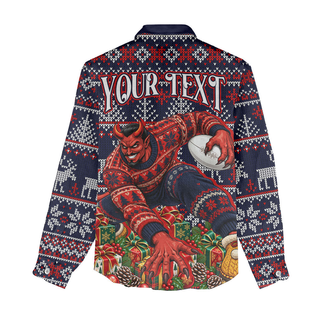 Personalized Melbourne Football Christmas Women Casual Shirt Australian Football Mascot - Ugly Xmas Pattern Festive