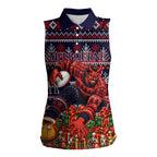 Personalized Melbourne Football Christmas Women Sleeveless Polo Shirt Australian Football Mascot - Ugly Xmas Pattern Festive