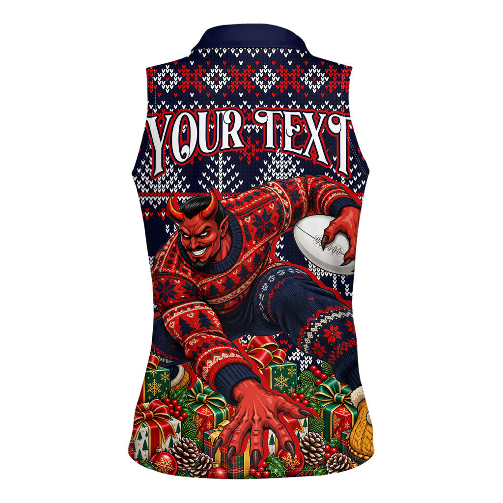 Personalized Melbourne Football Christmas Women Sleeveless Polo Shirt Australian Football Mascot - Ugly Xmas Pattern Festive
