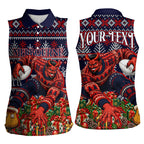 Personalized Melbourne Football Christmas Women Sleeveless Polo Shirt Australian Football Mascot - Ugly Xmas Pattern Festive