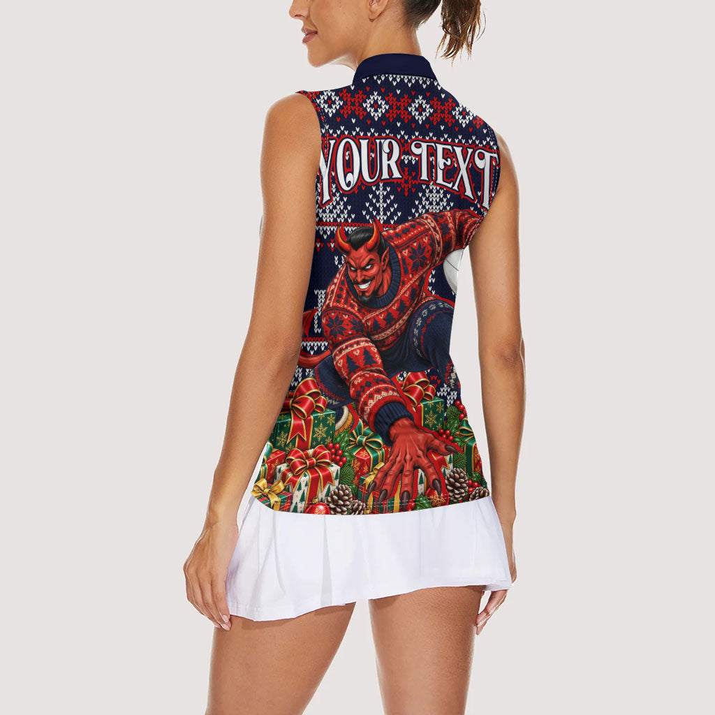 Personalized Melbourne Football Christmas Women Sleeveless Polo Shirt Australian Football Mascot - Ugly Xmas Pattern Festive