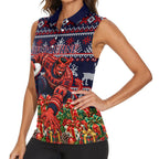 Personalized Melbourne Football Christmas Women Sleeveless Polo Shirt Australian Football Mascot - Ugly Xmas Pattern Festive