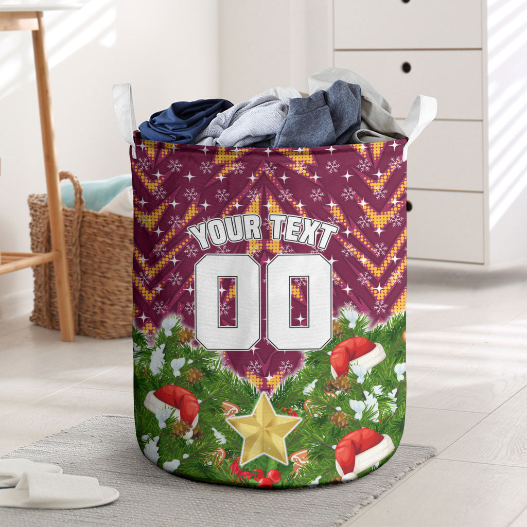 Personalised Broncos Rugby Christmas Laundry Basket Santa Rugby Mascot - Pine Wreath Festive