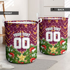 Personalised Broncos Rugby Christmas Laundry Basket Santa Rugby Mascot - Pine Wreath Festive
