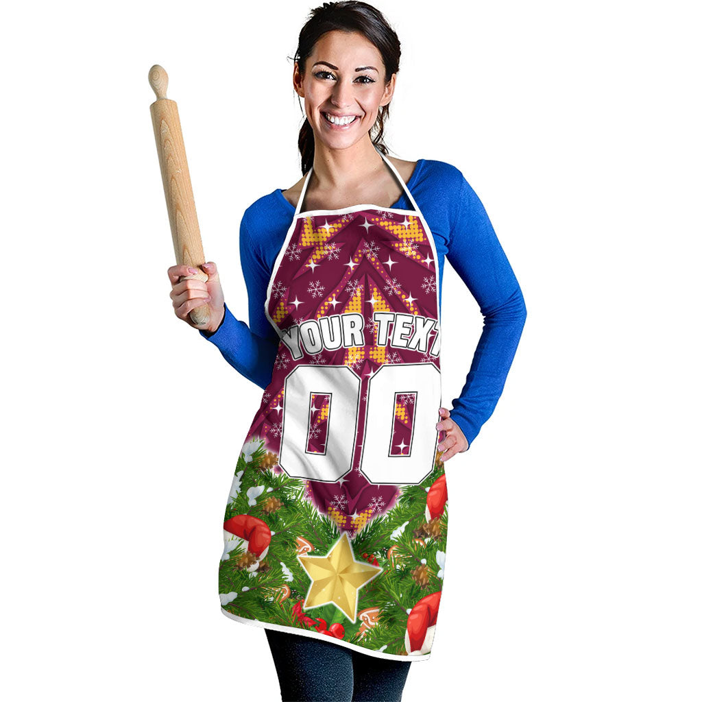 Personalised Broncos Rugby Christmas Apron Santa Rugby Mascot - Pine Wreath Festive
