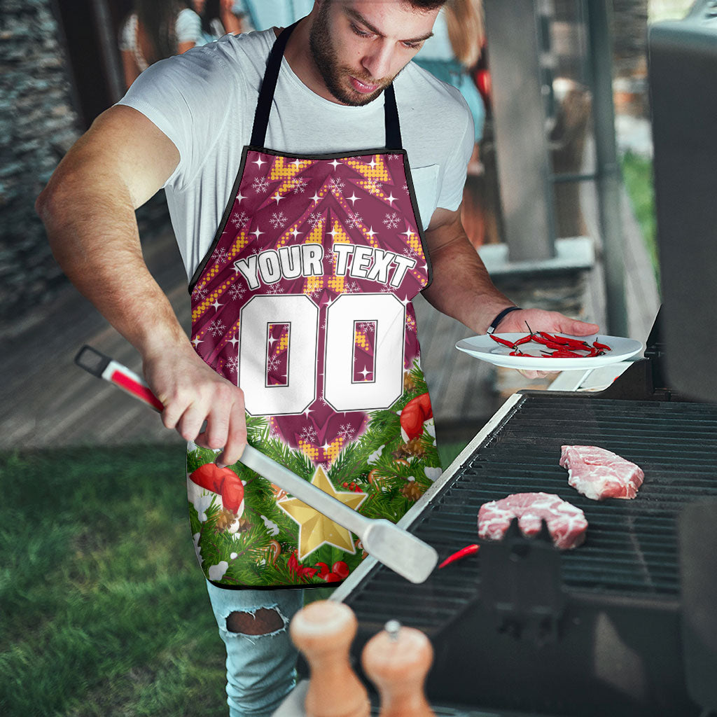 Personalised Broncos Rugby Christmas Apron Santa Rugby Mascot - Pine Wreath Festive