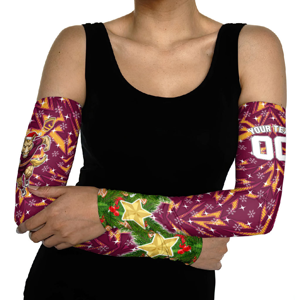 Personalised Broncos Rugby Christmas Arm Sleeves Santa Rugby Mascot - Pine Wreath Festive