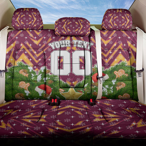 Personalised Broncos Rugby Christmas Back Car Seat Cover Santa Rugby Mascot - Pine Wreath Festive