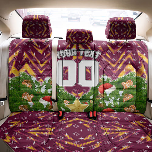 Personalised Broncos Rugby Christmas Back Car Seat Cover Santa Rugby Mascot - Pine Wreath Festive