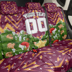 Personalised Broncos Rugby Christmas Back Car Seat Cover Santa Rugby Mascot - Pine Wreath Festive
