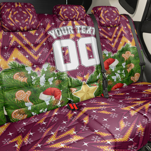 Personalised Broncos Rugby Christmas Back Car Seat Cover Santa Rugby Mascot - Pine Wreath Festive