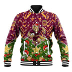 Personalised Broncos Rugby Christmas Baseball Jacket Santa Rugby Mascot - Pine Wreath Festive