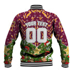 Personalised Broncos Rugby Christmas Baseball Jacket Santa Rugby Mascot - Pine Wreath Festive