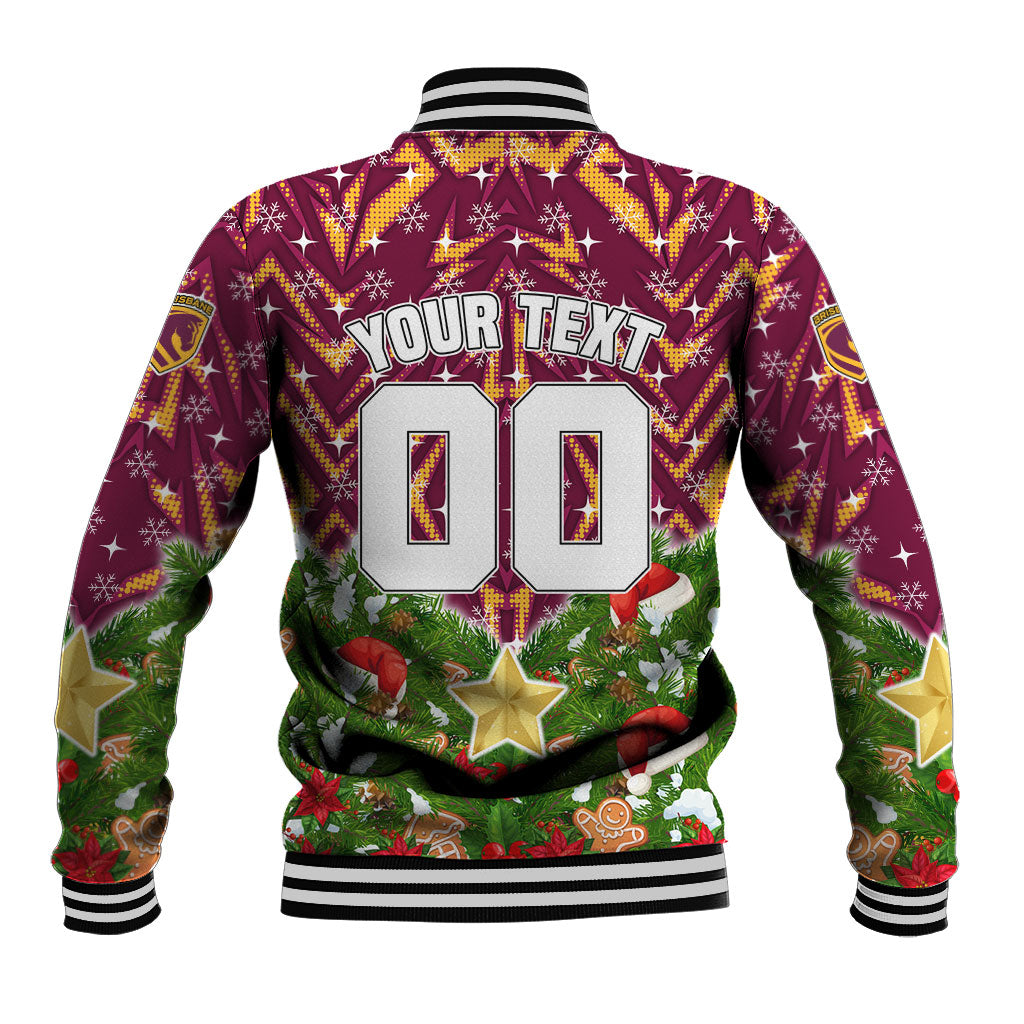 Personalised Broncos Rugby Christmas Baseball Jacket Santa Rugby Mascot - Pine Wreath Festive