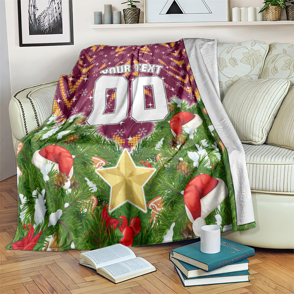 Personalised Broncos Rugby Christmas Blanket Santa Rugby Mascot - Pine Wreath Festive