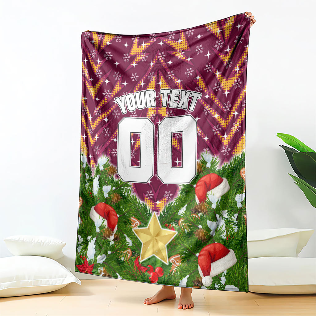 Personalised Broncos Rugby Christmas Blanket Santa Rugby Mascot - Pine Wreath Festive