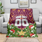 Personalised Broncos Rugby Christmas Blanket Santa Rugby Mascot - Pine Wreath Festive