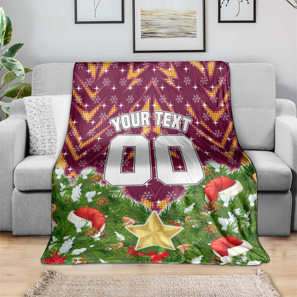 Personalised Broncos Rugby Christmas Blanket Santa Rugby Mascot - Pine Wreath Festive