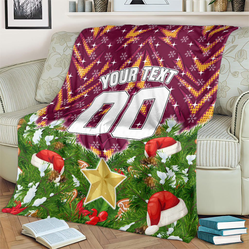 Personalised Broncos Rugby Christmas Blanket Santa Rugby Mascot - Pine Wreath Festive