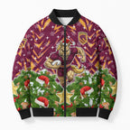 Personalised Broncos Rugby Christmas Bomber Puffer Jacket Santa Rugby Mascot - Pine Wreath Festive