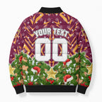 Personalised Broncos Rugby Christmas Bomber Puffer Jacket Santa Rugby Mascot - Pine Wreath Festive